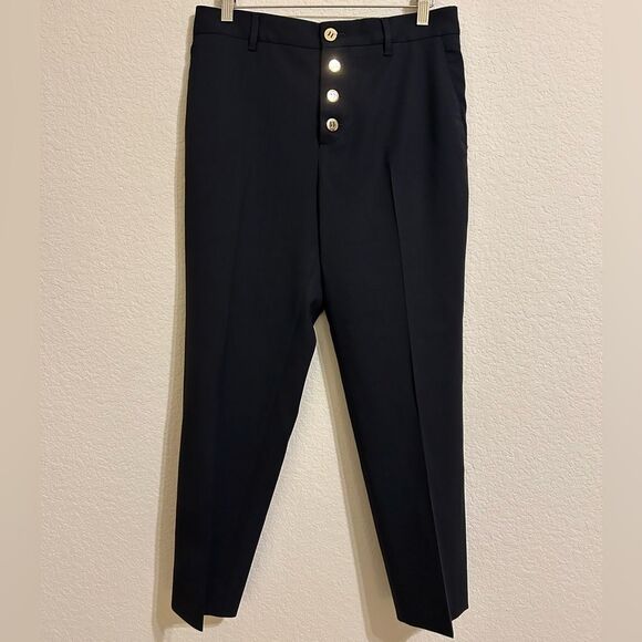 Prada Stretch Wool Trousers with Sailor Button Detail in Black, Size 44 (US 8) - Picture 1 of 11